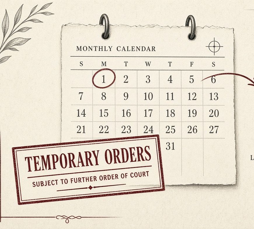 A calendar stamped Temporary Orders, subject to further order of court