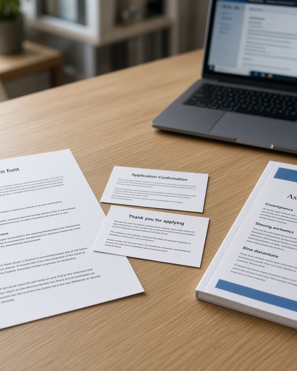 A r&eacute;sum&eacute;, an application confirmation and a vocational assessment report on a desk