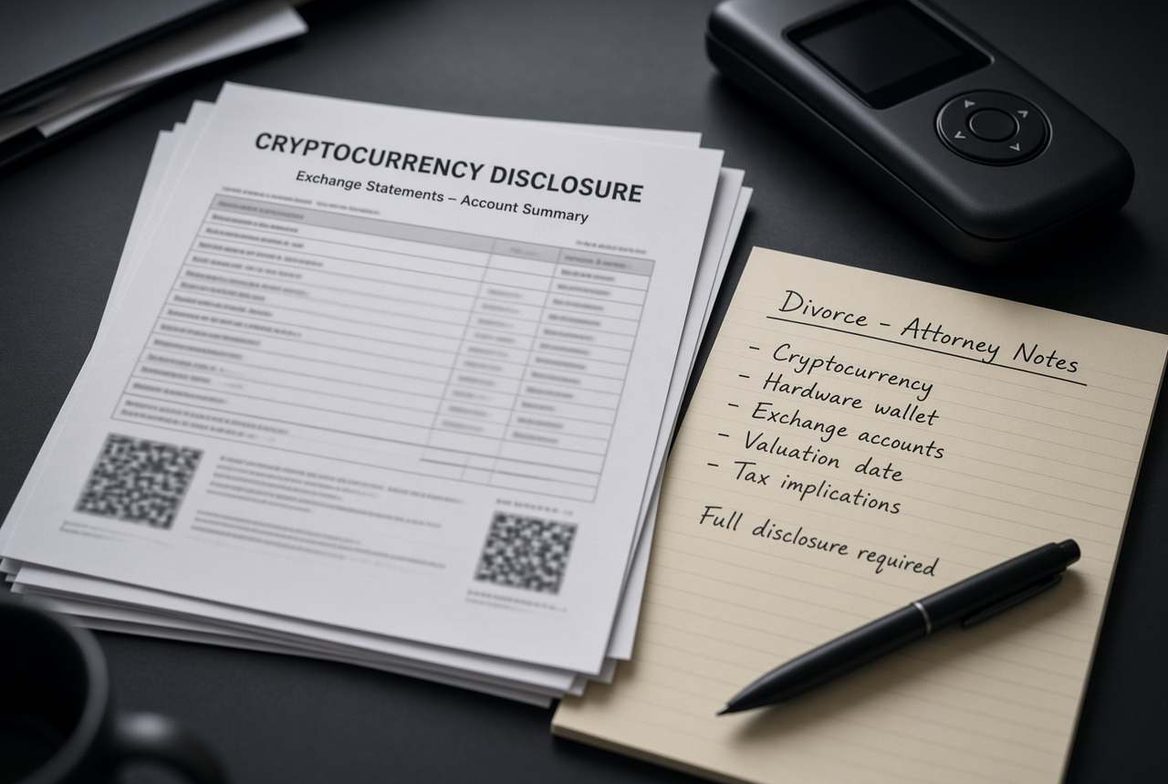 A hardware wallet beside a cryptocurrency disclosure statement