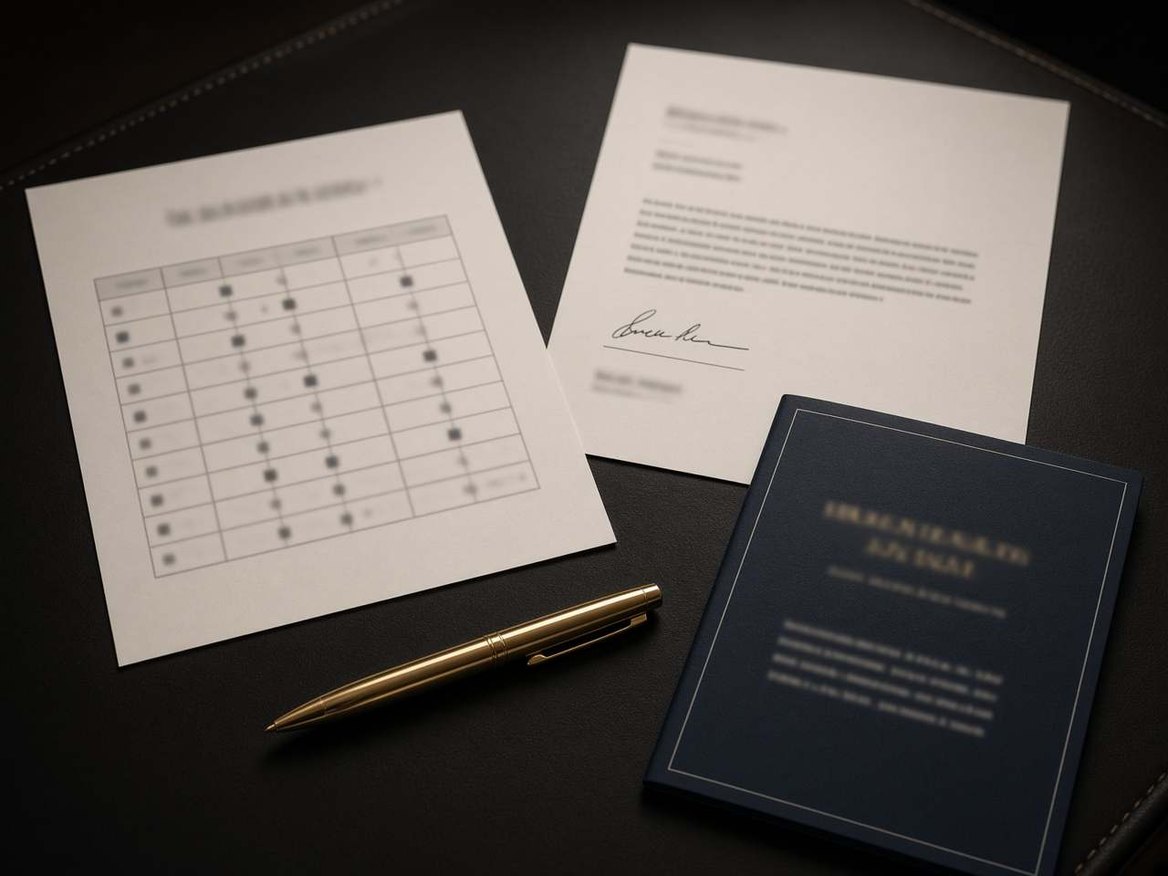 An executive compensation file with an RSU calendar and a bonus letter