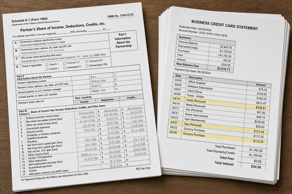 A company credit-card statement with personal charges highlighted