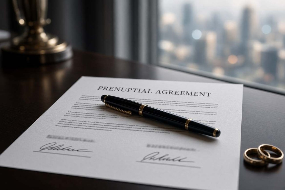 Two fountain pens on a signed marital agreement